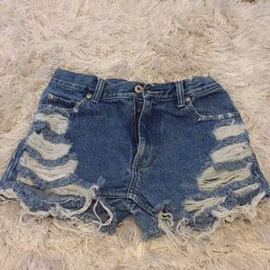 Distressed jean shorts